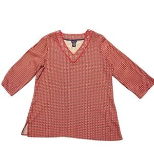 Doncaster Red/Navy V-Neck Women's 3/4 Sleeve Gold Chain Top Size 14/XL